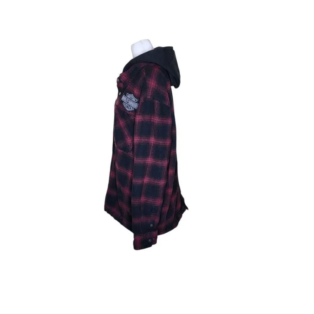 Harley Davidson Motorcycles Button Up Flannel Hoodie Jacket Size XL Plaid